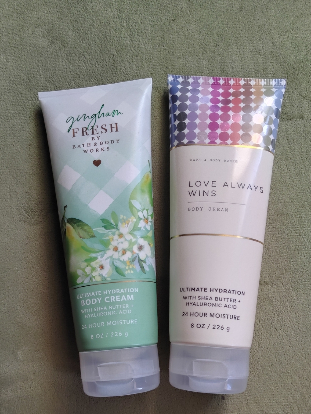 Bath & Body Works Gingham Fresh & Love Always Wins Body Creams - Green & Cream